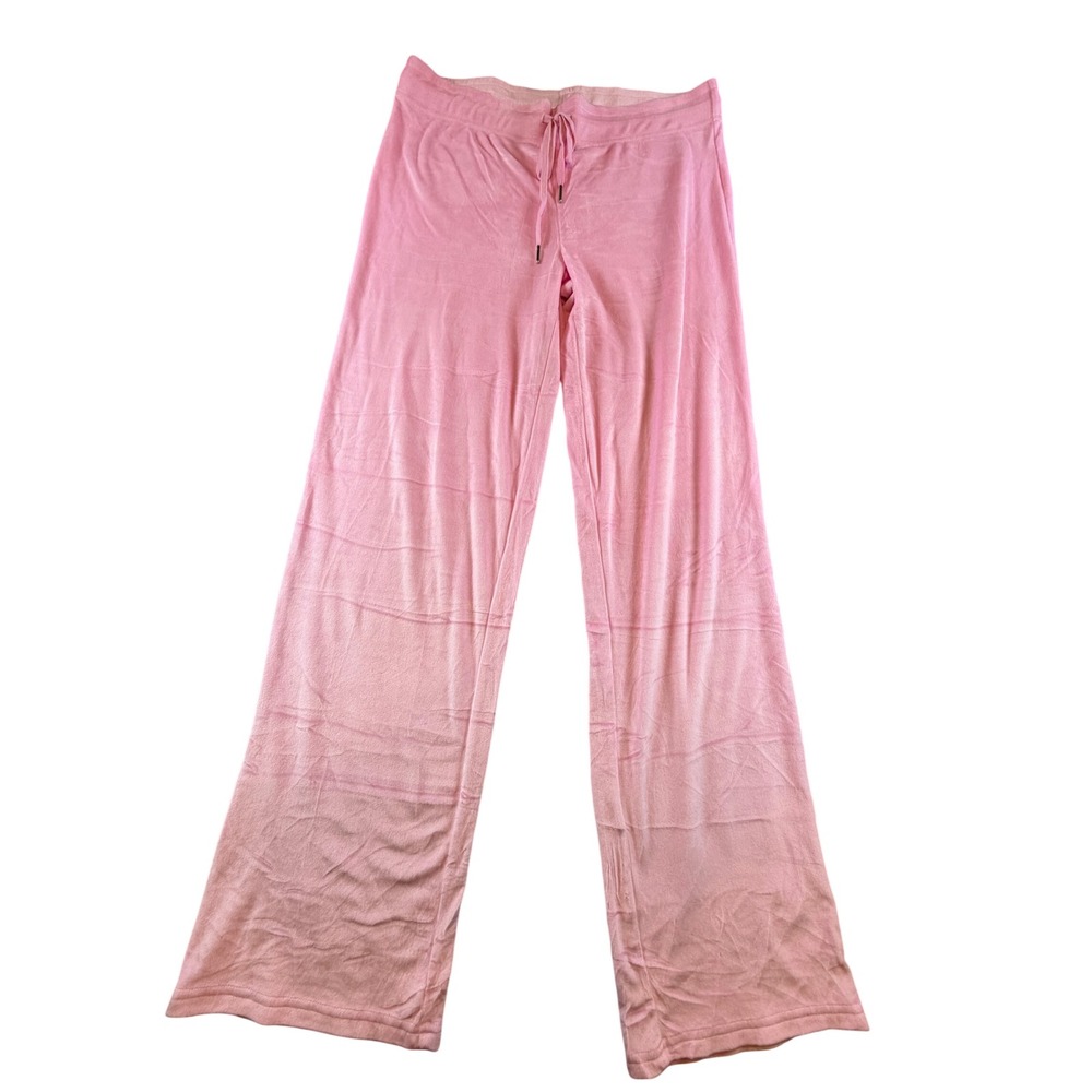 Juicy Couture Pink Velour Rhinestone Logo Wide Leg Lounge Pants Sleepwear Large
